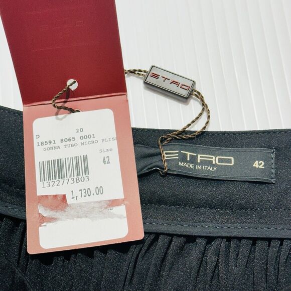 ETRO Women 42 US/6 Multi Fabric Texture Black Gold Pleated Midi Skirt NWT $1,730 - Picture 3 of 11